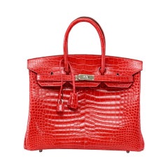 HERMES BIRKIN 35 porosus crocodile BOUGAINVILLEA palladium 