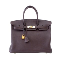 HERMES BIRKIN 35 Bag Chocolate Togo GOLD Hardware