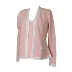 CHANEL 03A Sweater Twin Set Cashmere Ballet Pink Soft Fringe Edge 46