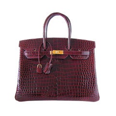 HERMES BIRKIN 35 bordeaux Porosus CROCODILE Gold hardware