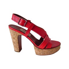 LANVIN Shoe Cork Platform Rich Red Leather 37 / 7 6
