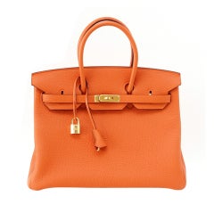 HERMES BIRKIN 35 Bag coveted fresh H ORANGE gold hardware
