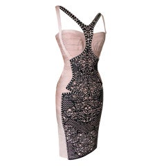 HERVE LEGER dress RUNWAY nwt S nude blck applique