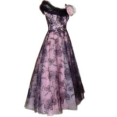 Used Brenda A. Custom Formal Gown Pink and Black Tulle Lace Flowers 6