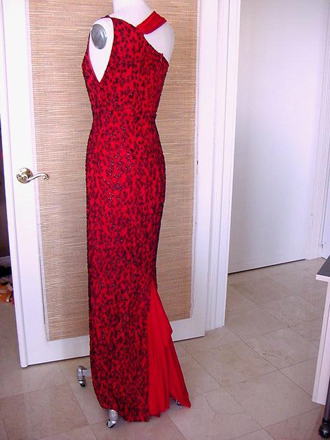 Marc Bouwer Dramatic Red Black Beading Fabulous Neckline 10 For Sale at ...