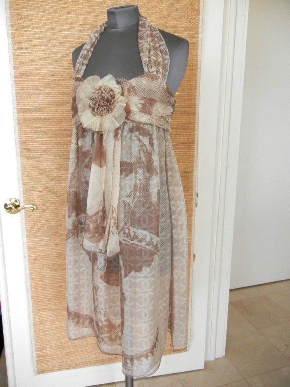 CHANEL Dress whisper light Silk Halter 6 NWT heaps CC Lion Face