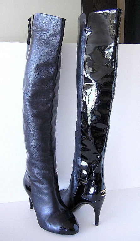 chanel patent boots