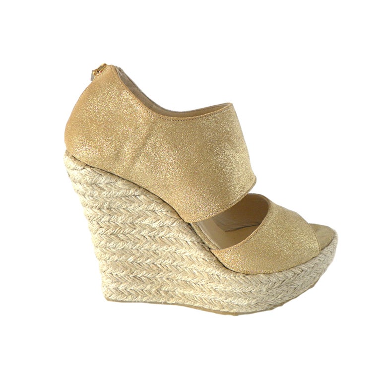 JIMMY CHOO shoe Platform gold JUTE wedge great styling design 7 at 1stdibs