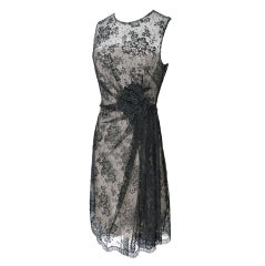 VALENTINO dress exquisite black lace flower applique NEW 6