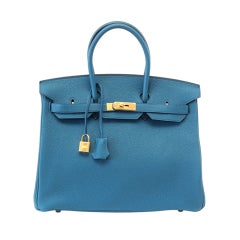 HERMES BIRKIN 35 Bag COBALT Blue gold hardware DIVINE