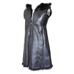 PRADA Vest Knee Length Patent Leather Shearling Sheep Fur 42 / 8 9