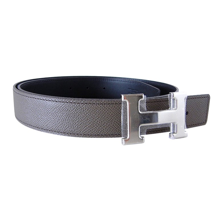 HERMES Constance Leather Etain to black belt Palladium  H