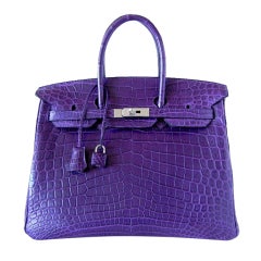 HERMES BIRKIN 35 Bag Matte Amethyst CROCODILE palladium