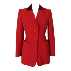 HERMES Vintage Riding Jacket  4 to 6 red velvet collar exquisite