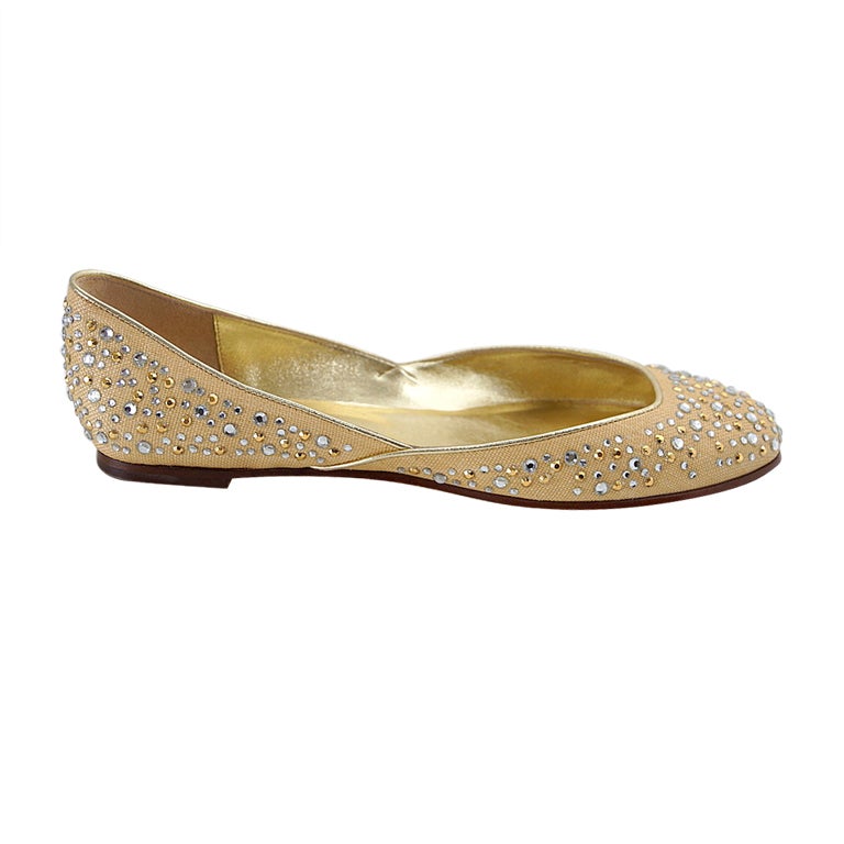 VALENTINO shoe ballet flat diamantes and gold studs 9 MINT