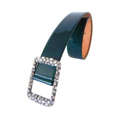 VALENTINO Belt Bottle Green Patent Diamante Buckle 80 / 32 NW 2