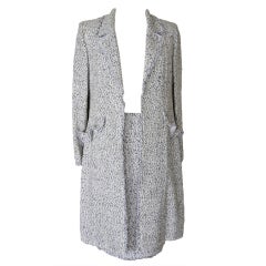 VALENTINO Skirt Suit Fine Black White Tweed Long Jacket Fringed Edge 8 9