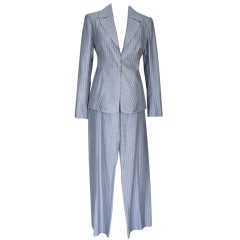 VALENTINO Pant Suit GRAY/WHITE Pinstripe Year Round Fabric 42 / 8 5