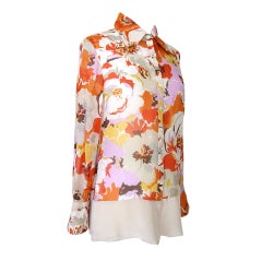VALENTINO Blouse Silk Top Gorgeous Floral Print 10 5