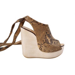 CHLOE shoe matte SNAKE platform wedge ankle wrap 37.5 7.5 NW