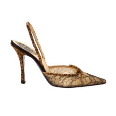 RENE CAOVILLA Shoe Lace Slingback Faux Fur Leopard Heel 39.5 / 9.5 New 2
