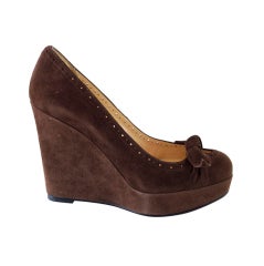 CHRISTIAN LOUBOUTIN Platform Wedge Shoe 37.5 / 7.5 NEW Brown Suede 4