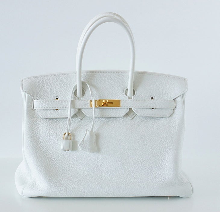 Coveted white clemence leather with lush gold hardware!
Newly refurbished at HERMES.
Clemence leather is textured to be highly scratch resistant and butter soft to the touch.
Exterior is in mint condition.
Clean handles. Clean corners.
Interior