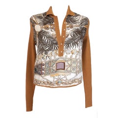 HERMES Scarf Print Top silk cashmere intricate print M 12