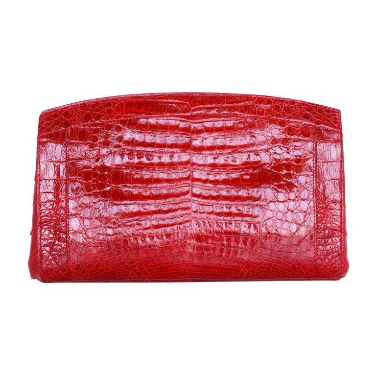 NANCY GONZALES bag gorgeous RED crocodile clutch clean sleek