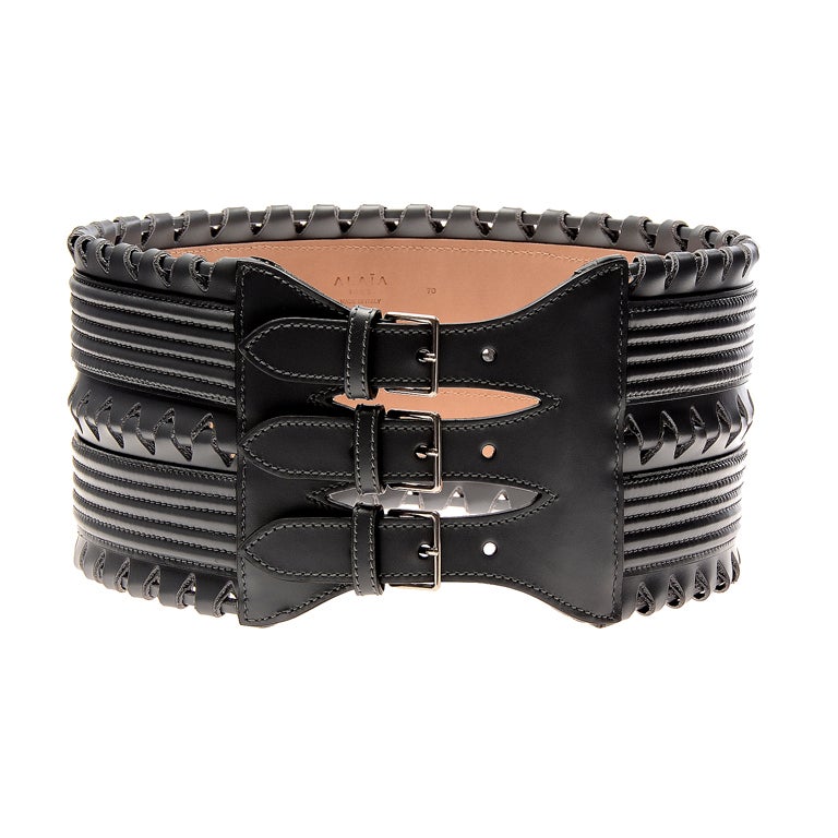 Azzedine Alaia Corset style Belt Intricate leather detail 80 NEW