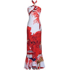 ROBERTO CAVALLI Dress Gorgeous Print / Lush Fringe Shawl  42 