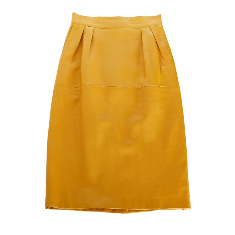 HERMES skirt pigskin leather golden mustard 38 fits 4 to 6