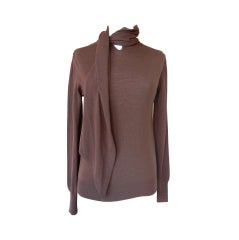 HERMES Top with scarf tie neck warm brown Mint versatile M 10