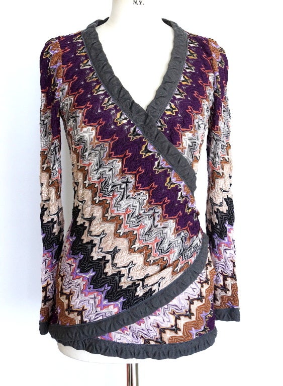 MISSONI Top V Neck fausse enveloppe magnifique motif en maille 46 / 1