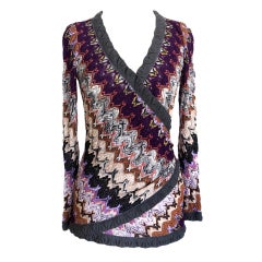 MISSONI Top V Neck faux wrap gorgeous knit design colours 46 / 1