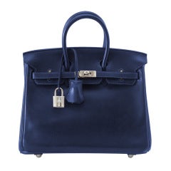 HERMES BIRKIN 25 Marine Bleu Barenia Palladium coveted RARE