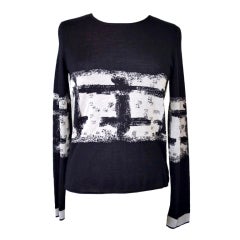 CHANEL 04A Top Abstract Print Light Weight Cashmere Silk 42 / 8 New 6
