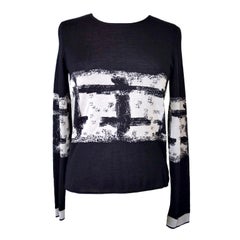 Chanel 04A Top Abstract Print Intarsia Cashmere Silk 42 / 8 New