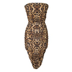 GIAMBATTISTA VALLI dress strapless rouched leopard print 6 NWT
