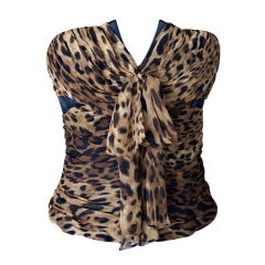 DOLCE GABBANA top Animal Print Bustier rouched fabulous Bow 40