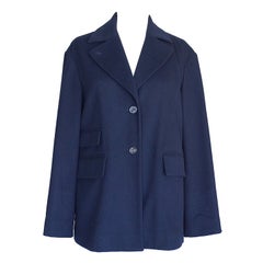 HERMÈS Veste/manteau swing vintage en cachemire bleu marine, Taille 6/8
