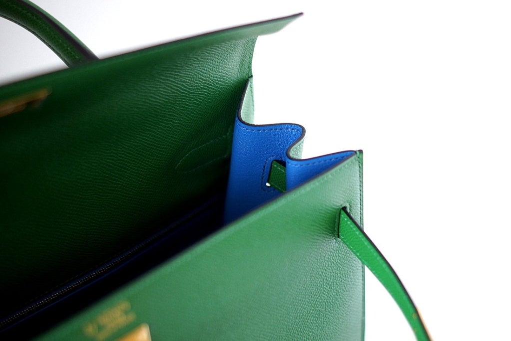 HERMES KELLY Sellier 35 Bag BENGALE gold hardware blue interior