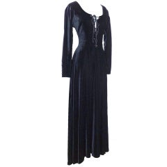 HERMES Vintage Black Velvet Dress Plunging V English Riding Influence 4 to 6 9