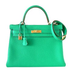 HERMES KELLY 35 Supple Bag MENTHE gold hardware