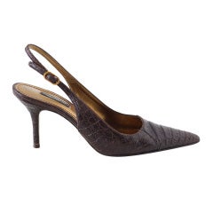 DOLCE&GABBANA Shoe Signature Slingback Brown Crocodile 40 10 fits 9 6