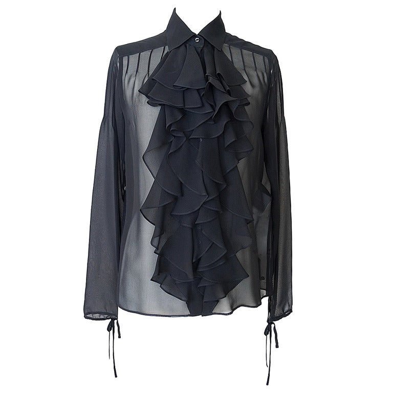 CHANEL 07P top wonderful lush ruffle jet black NWT 38 / 6