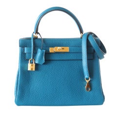 HERMES KELLY 28 brilliant new colour Blue Izmir coveted gold hardware