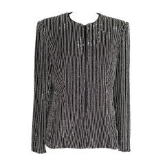 Giorgio Armani Jacket Bead Encrusted Pinstripe Black and White 48 10 to 12