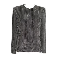 Giorgio Armani Jacket Bead Encrusted Pinstripe Black and White 48 10 to 12