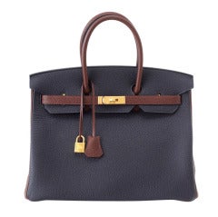 HERMES BIRKIN 35 bag INDIGO Havanne brushed gold hardware